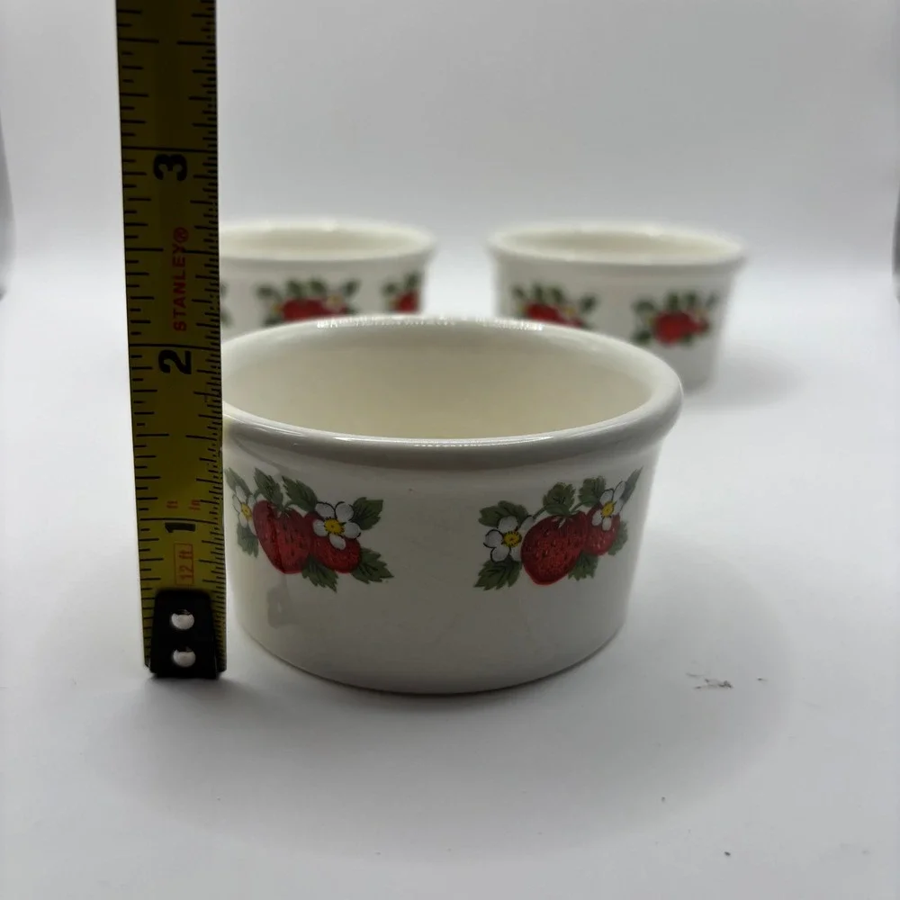 Pagnossin Earthenware Italy Strawberry Ramekins Custard Cups Set of 3 White Red